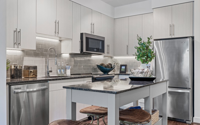 Kitchen with stainless steel appliances